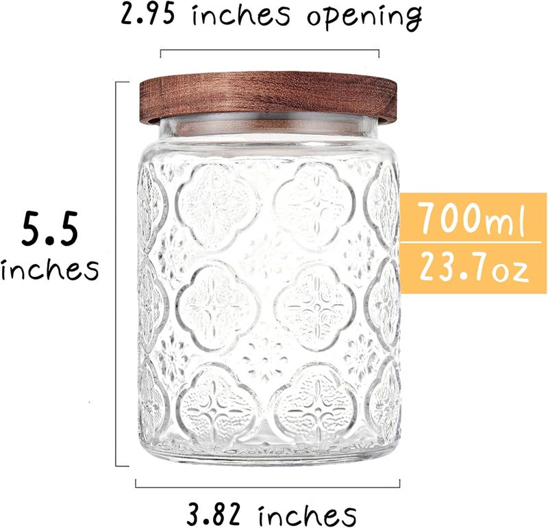 Custde Glass Storage Jars With Airtight Lid, 23.7oz Container For Kitchen Counter with Wooden Lid, brown sugar, candy, coffee, cookie, salt, tea, cute Jar (Begonia Flowers*1) - Image 2
